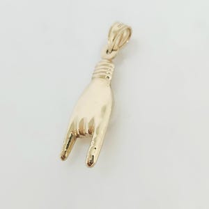 10K Yellow Gold Hand Charm, Gold Lucky Hand Signal, Gold Hand Signal Charm, Gold Good Luck Charm, Gold Horn Charm, You Rock Charm, 22MMx9MM