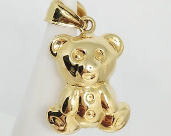 10K echt gouden teddybeerhanger, omkeerbare beerhanger, gezwollen teddybeer, gouden beersieraden, tweekleurige berenbedel, 19 x 17 mm