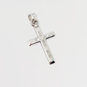 14K White Gold Small Cross Charm, White Gold Cross, Puffy Gold Cross, Religious Charm, Christening Gift, First Communion Gift, 18mm x 12mm