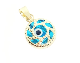 Amuleto pequeño de oro auténtico con ojo turco, amuleto de oro azul con ojo turco, amuleto de protección de oro, amuleto de ojo turco, joyería de protección, 8 mm de diámetro