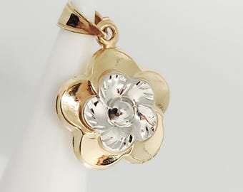 10K Genuine Gold Flower Charm, Puffy Gold Flower, Flower Jewelry, Nature Jewelry, Botanical Charm, Flower Gift, Floral Charm, 15MM x 15MM