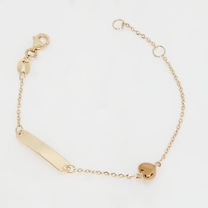 10K Yellow Gold Baby Bracelet, Gold Heart Charm Baby Bracelet, Baby ID Bracelet, Gold Baby Jewelry, Gift for baby, Christening Gift, 5 1/2&quot;
