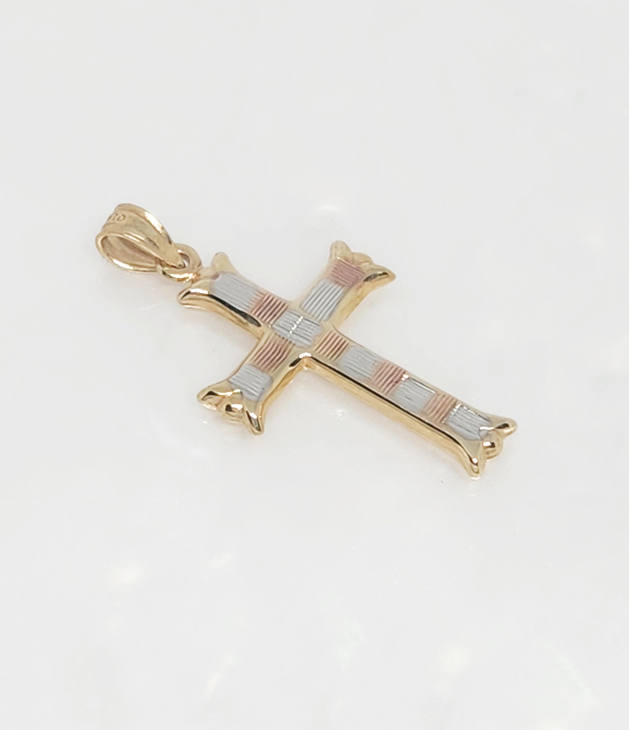 10K Genuine Gold Cross Charm, Tri-color Gold Cross, Religious Cross ...