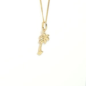 14K geelgouden boombedel, gouden palmboombedel, geribbelde boombedel, gouden tropische boom, botanische sieraden, gouden gezwollen boom, 16 mm x 10 mm afbeelding 16