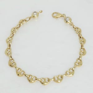 10K geelgouden hartarmband, gouden Puffy Mariner-armband, hartsieraden, krakelingarmband, stapelarmband, 7 1/4" lang