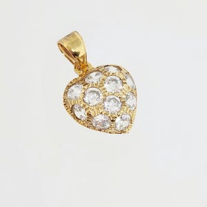 10K Yellow Gold Vintage Heart Charm, Cubic Zirconia Heart Pendant, Dazzling Heart Pendant, Gold Heart Jewelry, Gols Dome Heart Charm,12x13MM