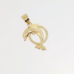 Genuine Gold Dolphin Charm, Gold Hoop Jumping Dolphin Charm, Gold Ocean Charm, Gold Marine Life Pendant, Gold Dolphin Jewelry, 16mm x 17mm