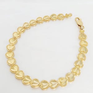 10K Yellow Gold Heart Bracelet, Gold Ladies Bracelet, Solid Gold Bracelet, Valentine Gift, Anniversary Gift, Stackable Bracelet, 7.5&quot; long