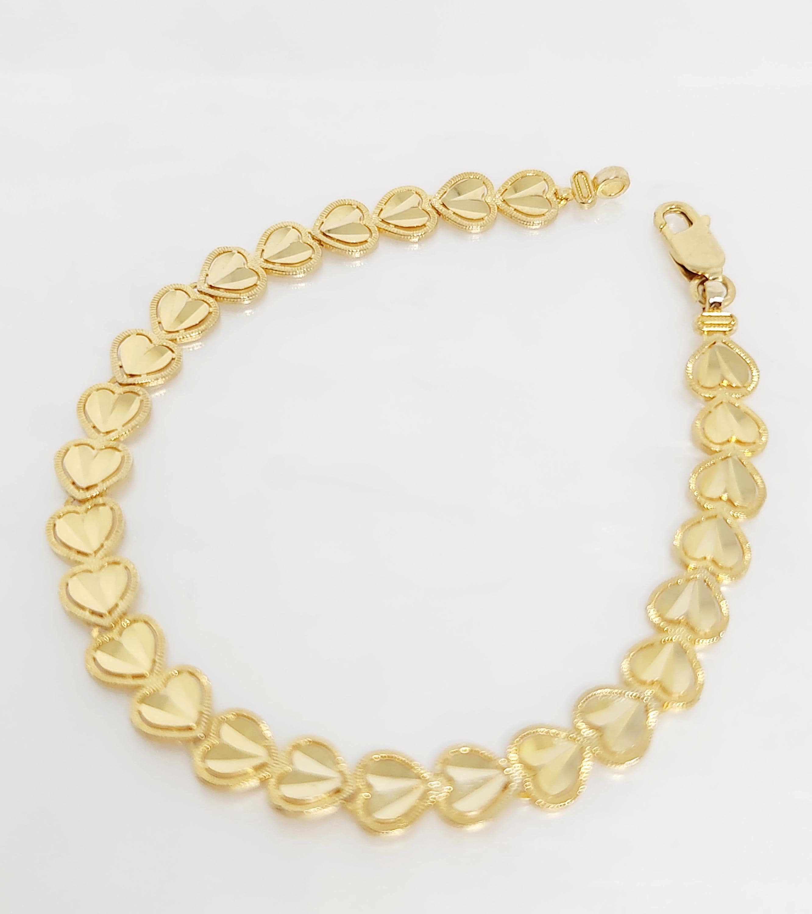 10K Yellow Gold Heart Bracelet, Gold Ladies Bracelet, Solid Gold