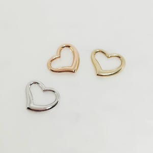 14K Genuine Gold Small Heart Charm, Puffy Heart, Rose Gold Heart Charm, Bracelet Charm, Slide-Through Charm, White Gold Heart, 9.5MMx11.5MM