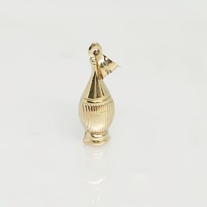 10K Yellow Gold Vase Charm, Gold Bottle Charm, Gold Perfume Bottle, Gold Champagne Bottle, Puffy Gold Bottle Charm, Gift for mom, 16MM x 9MM