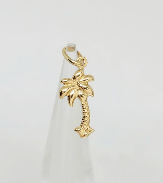 14K Yellow Gold Tree Charm, Gold Palm Tree Charm, Ridged Tree Charm, Gold Tropical Tree, Botanical Jewelry, Gold Puffy Tree, 16mm x 10mm