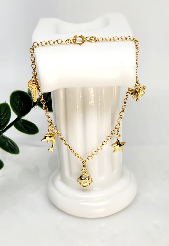 10K Genuine Gold VINTAGE Charm Bracelet, Gold Vint
