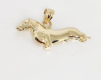 10K Real Gold Dachshund, Gold Weiner Dog Charm, Dog Memorial Gift, Gold Puppy Dog, Dog Sympathy Pendant, Gift for Dog lover, Gift for kid