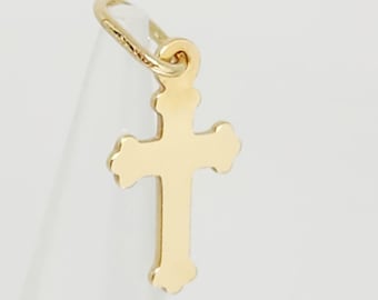 14K geelgouden bedel klein kruis, miniatuur gouden kruis, minimalistische sieraden, sierlijke sieraden, religieus cadeau, communiecadeau, 11 x 8 mm