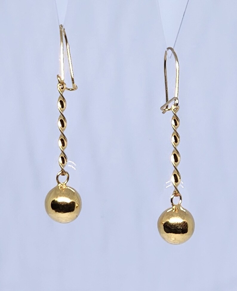 10K Genuine Gold Ball Earring, Dangling Earring, Long Ball Hanging
