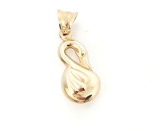 10K Yellow Gold Swan Charm, Hollow Swan Charm, Dainty Charm, Gold Bird Charm, Gold Puffy Swan Charm, Gold Animal Charm, 12mm x 8mm