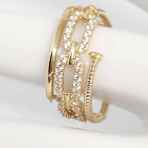 10K Yellow Gold Multi-Strand Ring, Gold Zircon Ring, Gold Statement Ring, Gold Nail Ring, Gold Geometric Ring, Anniversary Ring, Size 7