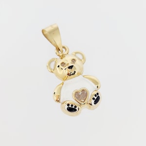 10K Yellow Gold Teddy Bear Charm, Gold Enamel Teddy, Puffy Teddy Bear Charm, Gold Bear Charm, Valentine Gift, Gift for Child, 22mm x 18mm