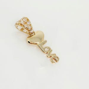 Dije de amor de oro amarillo de 10 quilates, dije de corazón de oro, dije de corazón de oro con circonita cúbica, dije de llave de oro, dije de aniversario, dije de llave de amor de oro, dije de San Valentín, 14 x 7 mm