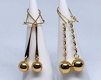 10K Genuine Gold Ball Earring, Dangling Earring, Long Ball Hanging Earring, Gift for her, Birthday Gift, Trendy Earring, Anniversary Gift