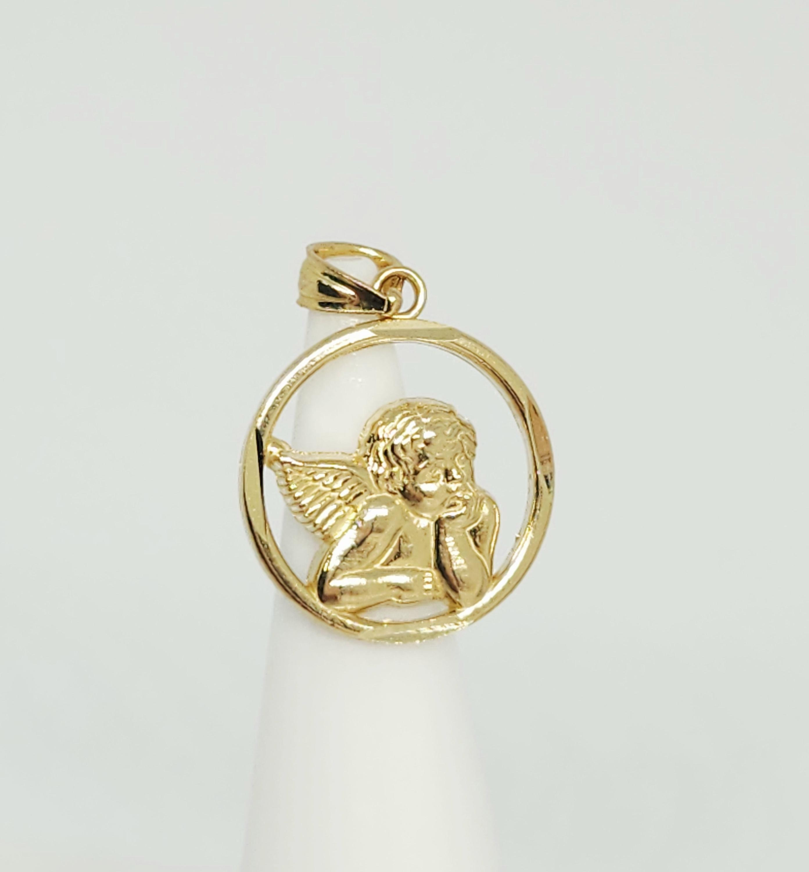 アクセサリー QUESERA Angel charm 10K Yellow Gold Angel Charm, Gold Cherub Thinking Angel Charm