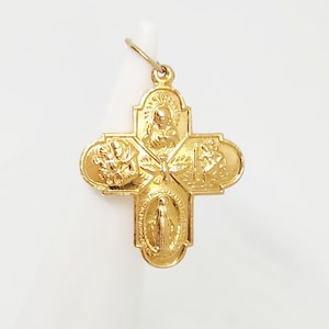 10K Yellow Gold VINTAGE Cross Pendant, Gold Four Way Medal, SOLID Gold Cross, Religious Gift, Cross for Man, Gold Cross Jewelry, 2.5 x 2.2cm