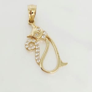 10K Yellow Gold Cat Charm, Gemstone Cat Charm, Gold Feline Cat Charm, Solid Cat Charm, Gift for Cat Lover, Gold Animal Jewelry, 16MM x 10MM