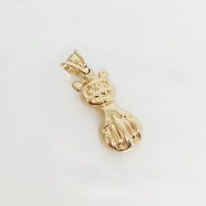 10K Yellow Gold Cat Charm, Hollow Gold Charm, Gold Feline Cat Charm, Puffy Cat Charm, Gift for Cat Lover, Gold Animal Jewelry, 15MM x 7MM