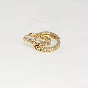 10K Yellow Gold Hoop Earrings; Small Gold Hoops, Gold Zircon Hoops, Zircon Huggies, Gem Stone Hoops, Gift for child, Gift for baby