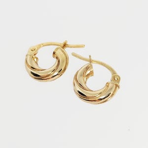 10K Yellow Gold Tiny Hoop Earrings; Gold Baby Earrings, Gold Huggie Hoops, Minimalist Hoops, Dainty Hoops, Textured Gold Hoops, 9.5mm x 9mm