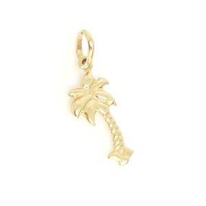 14K geelgouden boombedel, gouden palmboombedel, geribbelde boombedel, gouden tropische boom, botanische sieraden, gouden gezwollen boom, 16 mm x 10 mm afbeelding 10