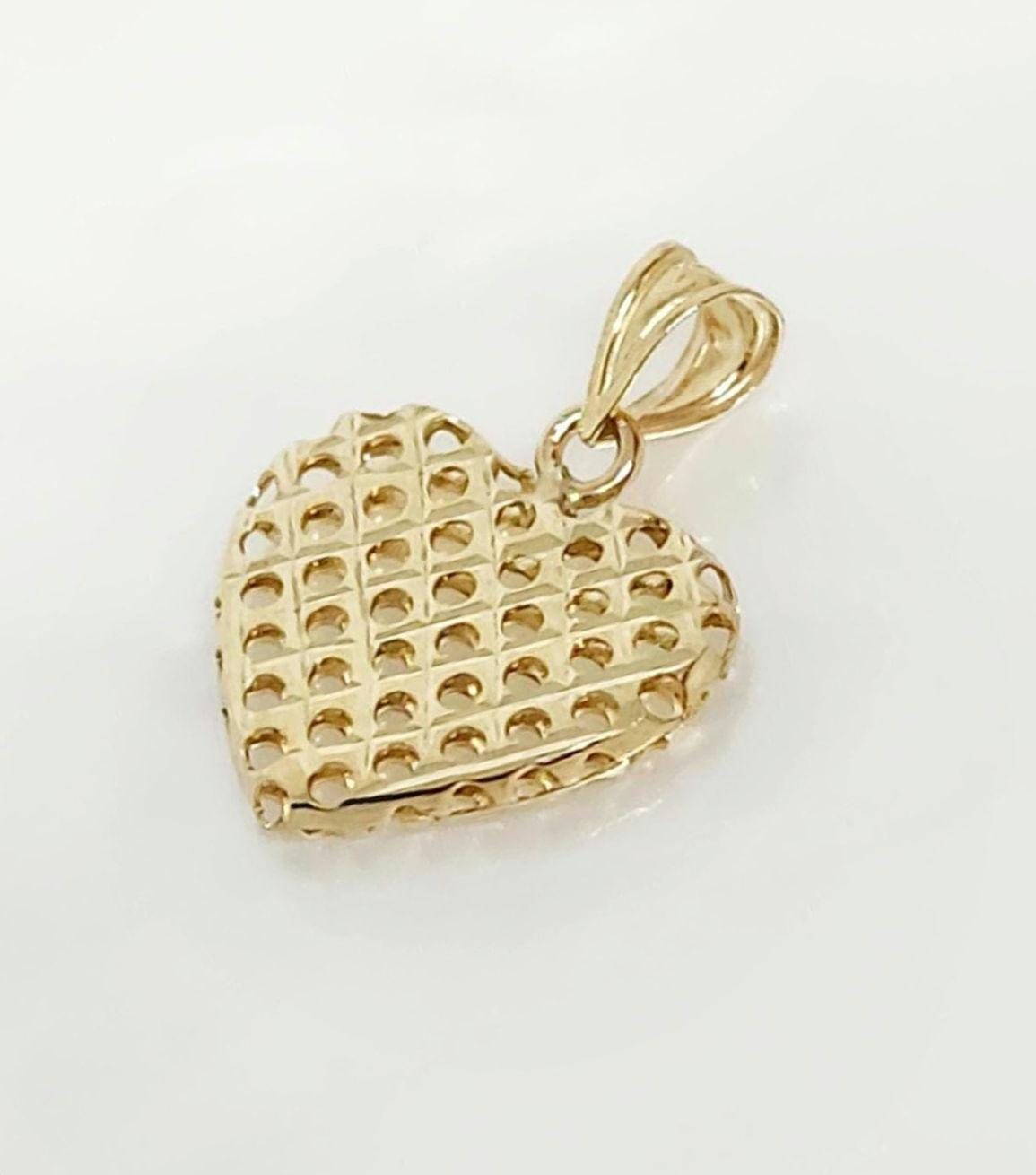 10K Yellow Gold Heart Charm, Gold Hollow Heart, Gold Diamond Cut Heart, See-through Heart Charm, Valentine Gift, Heart Jewelry, 14MM x 16MM