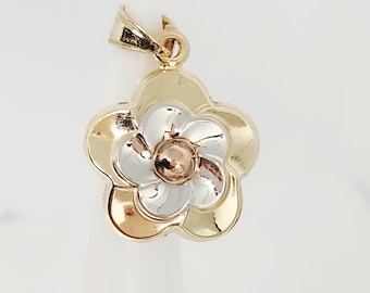 10K Genuine Gold Flower Charm, Puffy Gold Flower, Flower Jewelry, Nature Jewelry, Botanical Charm, Flower Gift, Floral Charm, 15MM x 15MM