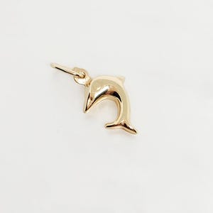 14K Yellow Gold Small Dolphin Charm, Puffy Dolphin Charm, Gold Ocean Charm, Gold Marine Life Charm, Gold Summer Charm, Gift for Child,8x10MM