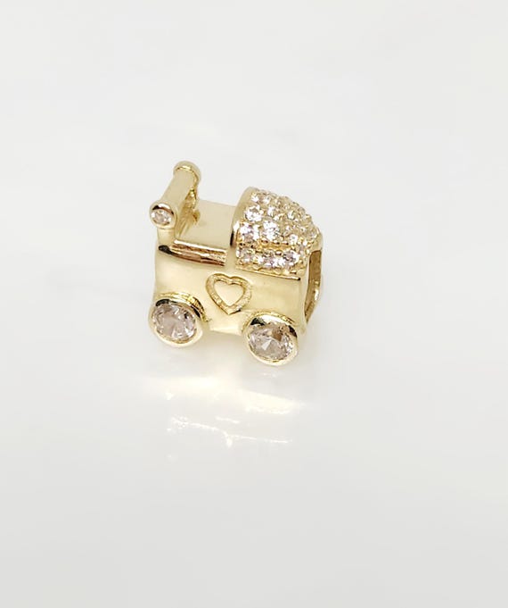 10K Yellow Gold TINY Baby Carriage, Gold Slide Through Charm, Gold