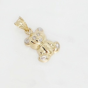 10K Two-Toned Gold Teddy Bear Charm, Puffy Gold Bear, Gold Bear Charm, Gold Gummy Bear, Gift for Child, Gold Teddy Charm, 11MM x 13MM