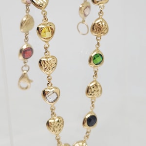 10K Gelbgold Edelstein Armband, Gold Herz Armband, mehrfarbiges Gold Zirkonia Armband, Herz Schmuck, Valentine Schmuck