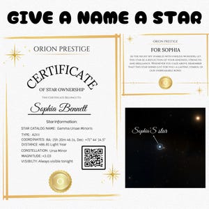 Dai un nome a una stella – Certificato stellare personalizzato – Regalo mappa stellare personalizzata – Cielo notturno digitale – Stelle con data speciale, costellazione personalizzata