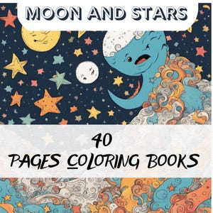 Moon and Stars Coloring Book, Celestial Coloring Pages, Digital Moon Art, Printable Stars Coloring, Lunar Illustrations, Moon Mandala