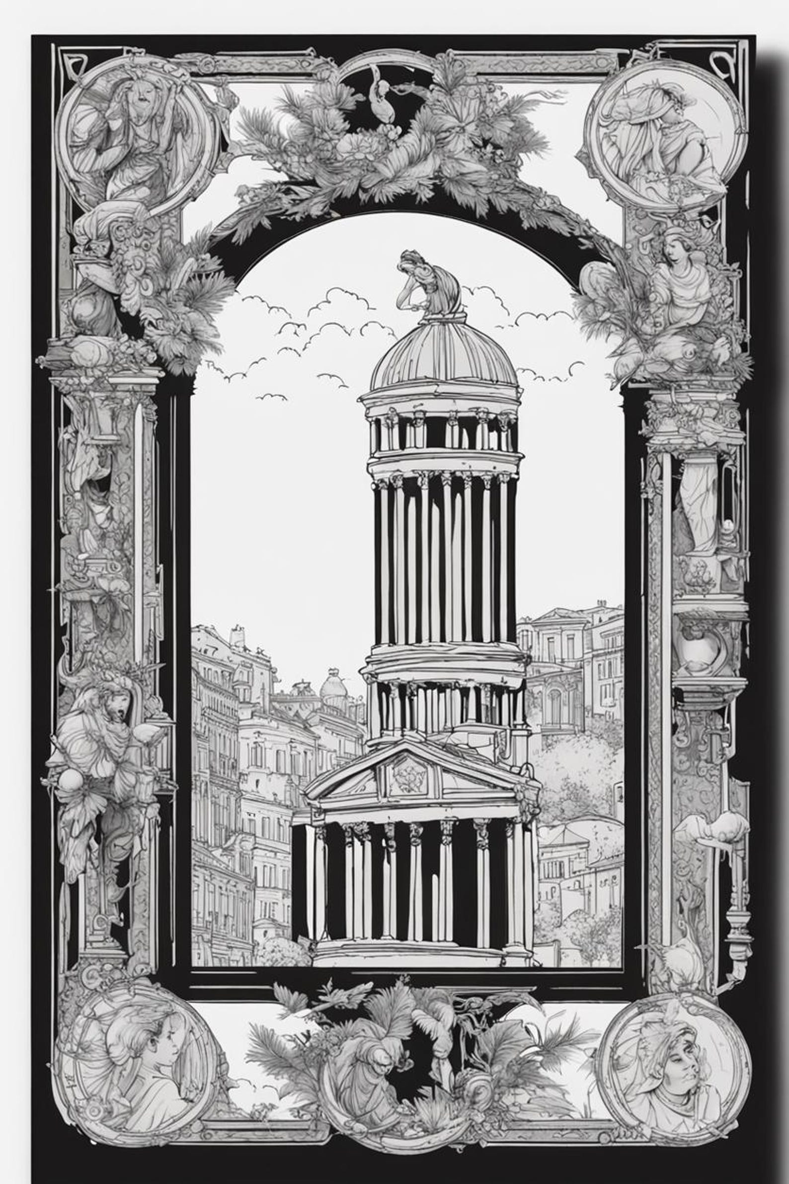 Rome Coloring Book, Digital Rome Art, Italy Landmarks Coloring, Roman ...
