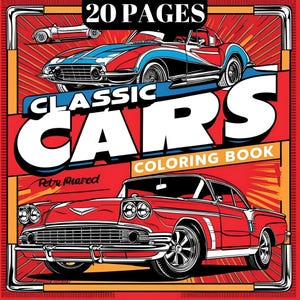 Classic Cars Coloring Book, Vintage Car Designs, Retro Car Coloring, Antique Auto Art, Printable Car Pages, Classic Vehicle Coloring