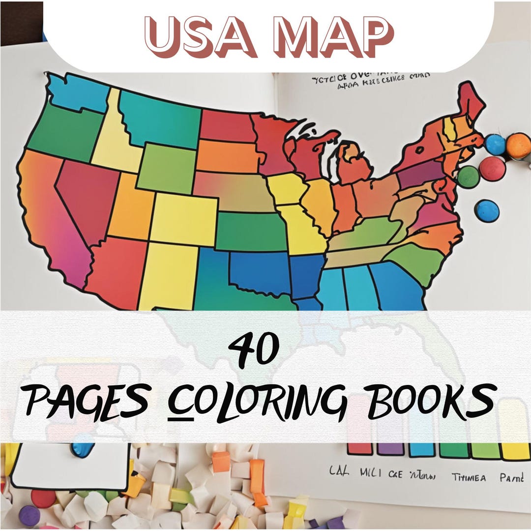 USA Map Coloring Book, United States Map Digital Download, Printable ...
