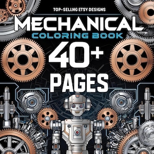 Mechanical Coloring Book, Gears and Gadgets Coloring, Digital Mechanical Art, Printable Mechanical Designs, Engineering Coloring Pages