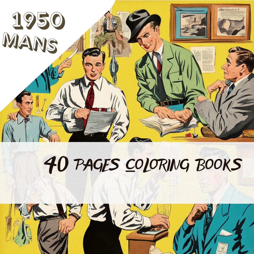 1950s Man Coloring Book, Retro Men Fashion Coloring, 1950s Style ...