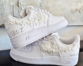 Custom Wedding Sneakers with Lace Flowers, Bridal Sneakers, Personalized Wedding Shoes, Lace Sneakers Bride, Wedding Sneakers, wedding sneakers