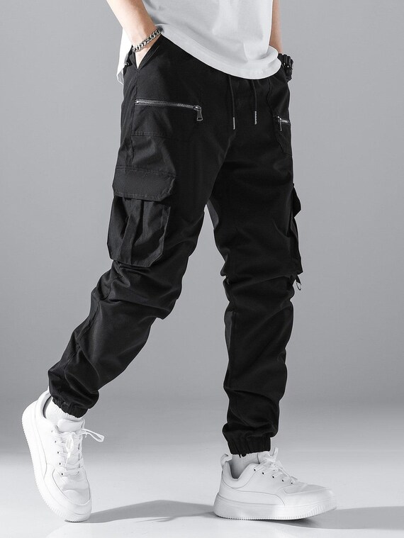 Men Flap Pocket Side Drawstring Waist Cargo Pants