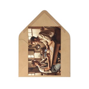 Postales LGBTQ antiguas / Juego de cartas de pareja gay en una cocina rústica / Juego de 7 cartas de arte americano nostálgico Cribbage Rummy