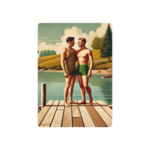 Vintage LGBTQ+-pokerkaarten | Verborgen queer liefde | Americana zomerroman uit de jaren 1920 | Ontbrekende Grant Wood-serie 021 Lake Scene