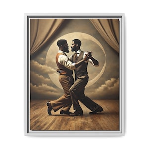 Black Gay Couple Dancing Canvas: Vintage Queer Art Print